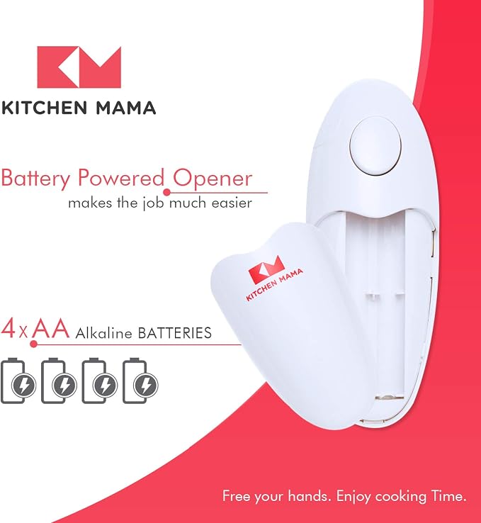 Kitchen Mama Auto Electric Can Opener, White | Automatic, Hands Free, Smooth Edge, Food-Safe, Battery Operated