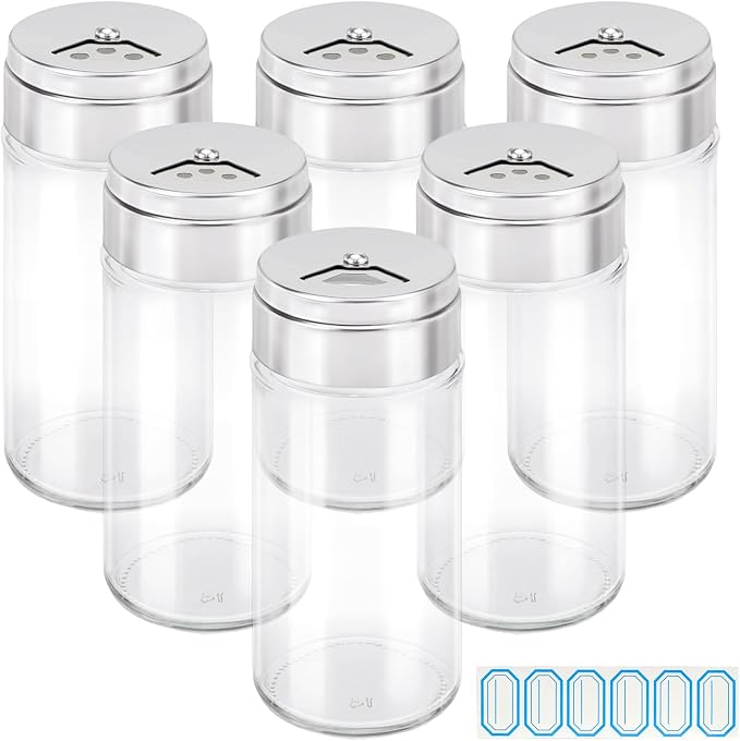 Segarty Spice Jar with Shaker Lids, 6 Pack 4 oz Glass Spice Jars with Adjustable Pour Large Holes for Herbs Grains, 120ml Clear Empty Seasoning Containers Spices Bottles Lid Salt Pepper Shakers