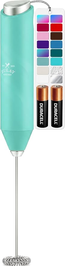 Zulay Kitchen Powerful Milk Frother AA Batteries Included – Ultra Fast Handheld Drink Mixer with Stainless Steel Whisk Stirrer for Coffee, Protein, Matcha & More, Frother Wand Electric Frothmate