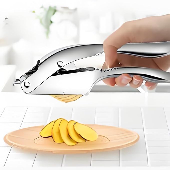 2-in-1 Stainless Steel Garlic Press & Ginger Slicer with Ergonomic Handle | Heavy Duty Stainless Steel, Ergonomic Handle, Garlic Mincer with Slicer Function, Dishwasher Safe, For Garlic, Ginger, Nuts