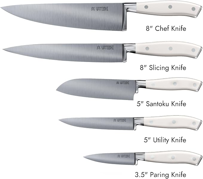 Yatoshi Magnetic Kitchen Knife Block Set 6 Pcs White - Pro Kitchen Knife Set Ultra Sharp High Carbon Steel