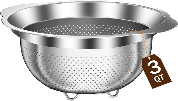 Colander, Stainless Steel Colander for Kitchen, Stainless Steel Strainer, Pasta Strainer for Spaghetti Fruits Vegetables Cooking Food, Kitchen Food Strainer - 3 QT