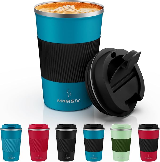 MMOMSIV 12oz Travel Coffee Mug, Insulated Coffee Cup with Leak-proof Lid | 6-Hour Heat Retention, 360°Leak proof, Vacuum Stainless Steel Double Walled, BPA-free, Reusable And To Go Coffee Mug