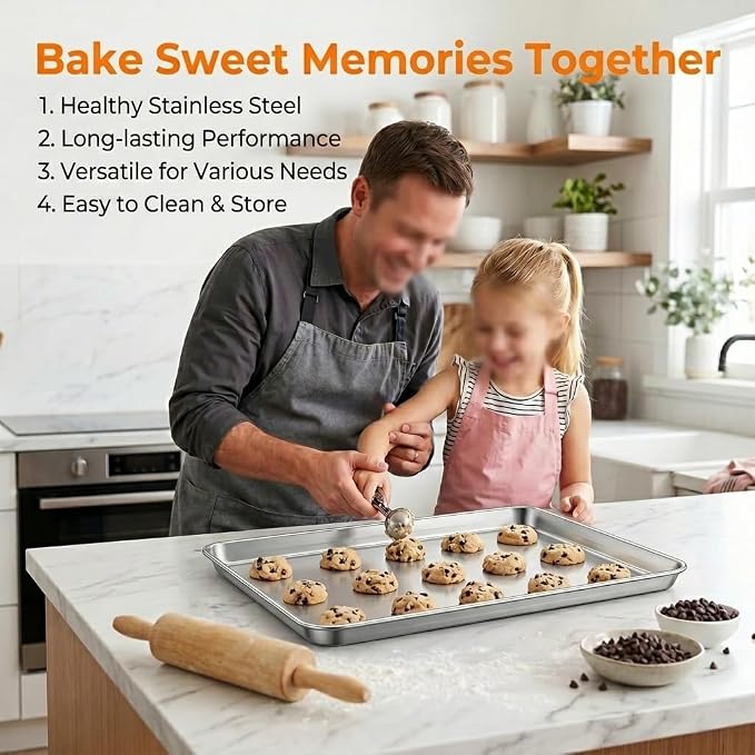TeamFar Baking Sheet, 17.6"x 13"x 1" Stainless Steel Large Cookie Sheet Pan | Set of 2, Half Sheet Baking Pans Trays for Roasting/Cooking, Non-toxic & Healthy, Heavy Duty & Sturdy, Dishwasher Safe