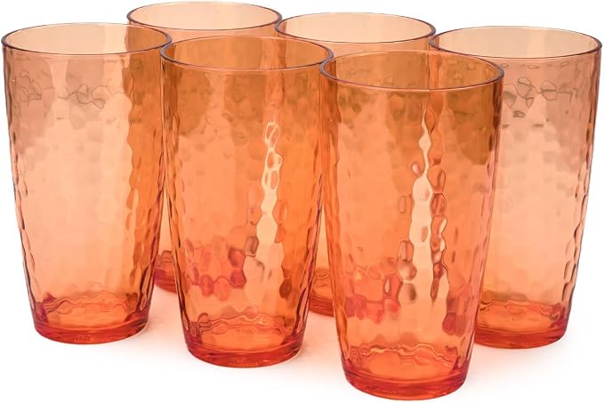 Yalin 20 Ounce Acrylic Drinking Glasses, Reusable Plastic Tumbler, Stackable, BPA-Free, Shatter Proof, Dishwasher Safe, Set of 6 Cups (Orange)