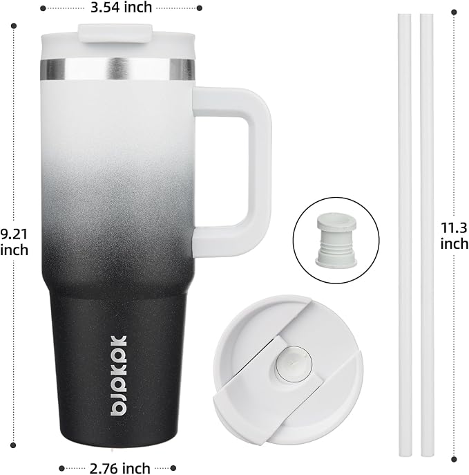 BJPKPK 30 oz Insulated Tumbler with Handle & Straw, Stainless Steel | Double Wall Vacuum Insulation, Leak Proof, BPA Free, Dishwasher Safe, Cupholder Friendly, Travel & Outdoor, Day & Night