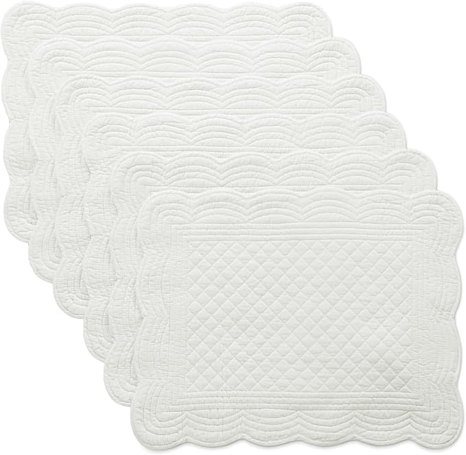 HOMBYS Quilted Placemats Set of 6 Washable-13x18 inches Rectangular Placemats for Kitchen Table-100% Cotton Fabric Rectangular Table Mats, (Cream White)