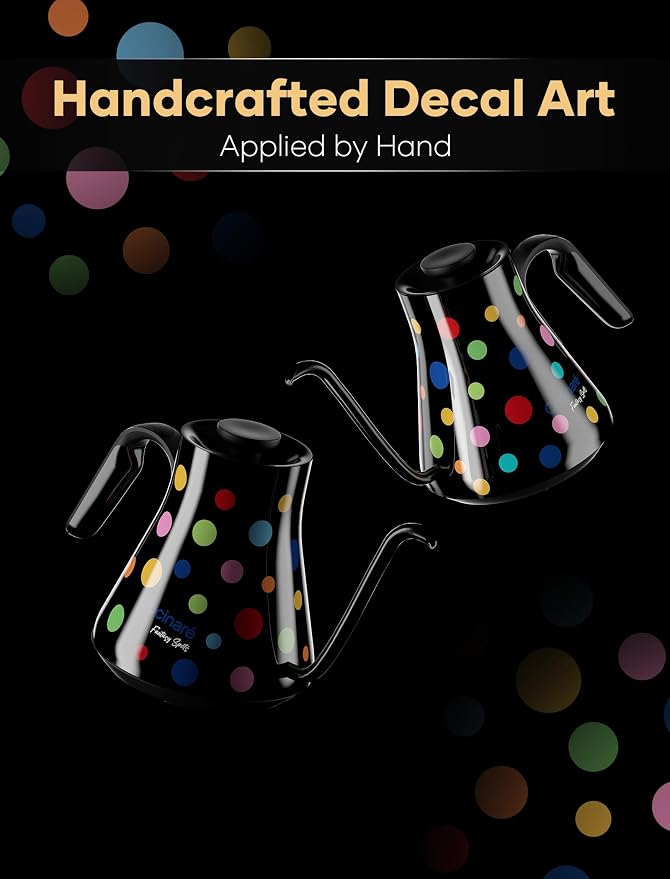 Cocinare Artisan Collection Gooseneck Electric Kettle, ±0.5°F Temperature Control for Pour Over Coffee & Tea, 1500W Fast Heating, Stainless Steel Interior, 0.9L, Confetti Design