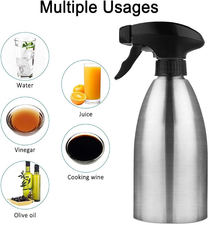 Accmor Olive Oil Sprayer, Vinegar Sprayer Dispenser, Safety Exquisitely Stainless Steel Container Seasoning Kitchenware Tools for BBQ, Cooking, Frying and Grilling (17oz (500ML))