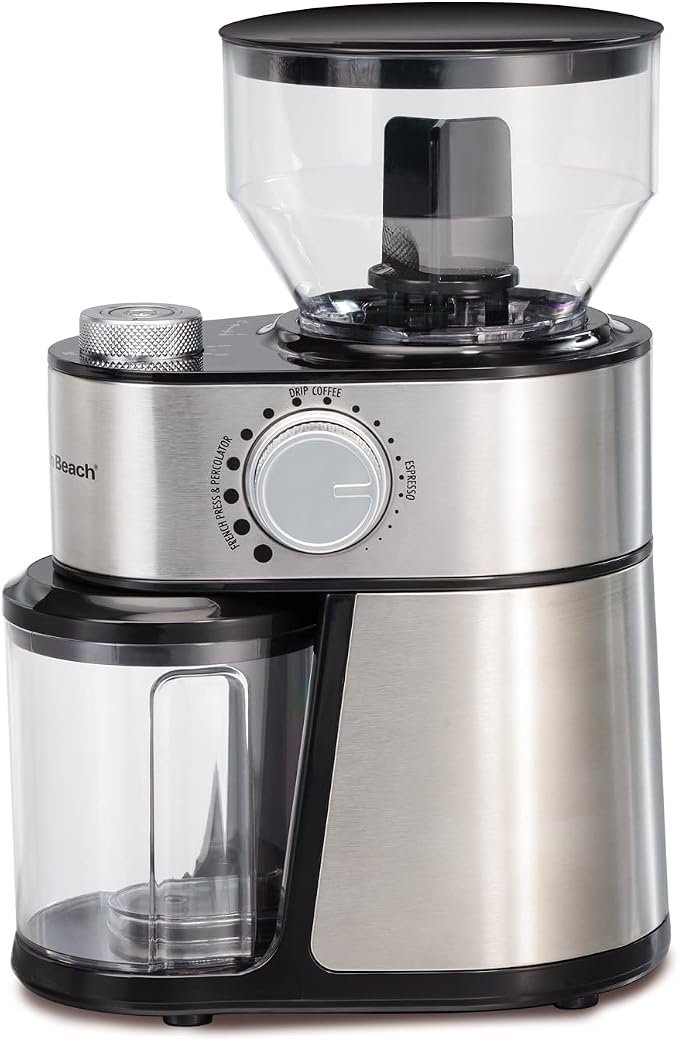 Hamilton Beach Electric Burr Coffee Grinder with Large 16oz Hopper & 18 Settings For 2-14 Cups, Stainless Steel (80385) (Pack of 2)