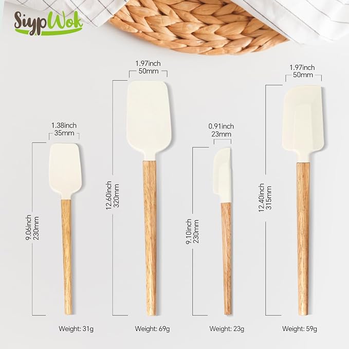 Silicone Spatula Set, Food Grade Rubber Spatula-4 Piece Nonstick Rubber Spatulas, Spoonula, Jar Scraper for Cooking, Baking, Mixing, Frosting - Heat Resistant Up to 600°F (4 Pcs Spatula Off-White)