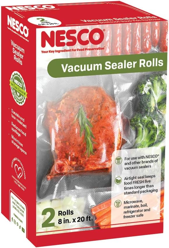 NESCO VS-03R Vacuum Sealer Bags for Home Food Storage, Liquid‑Friendly Bags Safe for Microwave and Sous‑Vide Cooking