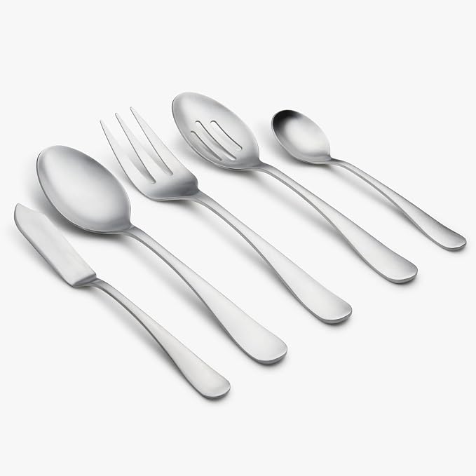 Cambridge Rhiannon Satin 45-Piece 18/0 Silverware Set for 8, Flatware | silver, dishwasher safe | includes knives, forks, and spoons | heavy duty, cutlery set for kitchen and dining, utensil set