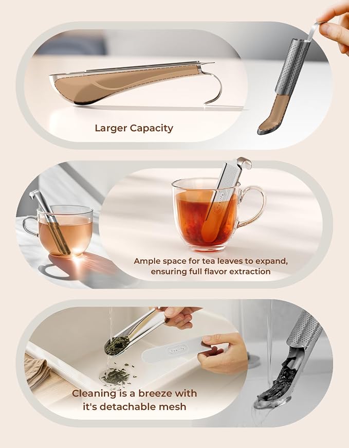 304 Stainless Steel Tea Infuser for Loose Leaf Tea Strainer Fine Mesh | 2-in-1 Tea Filter & Scoop for Easy & Fun Brewing, Feelife Tea Strainers for Loose Leaf Tea Steeper for Cup Mug