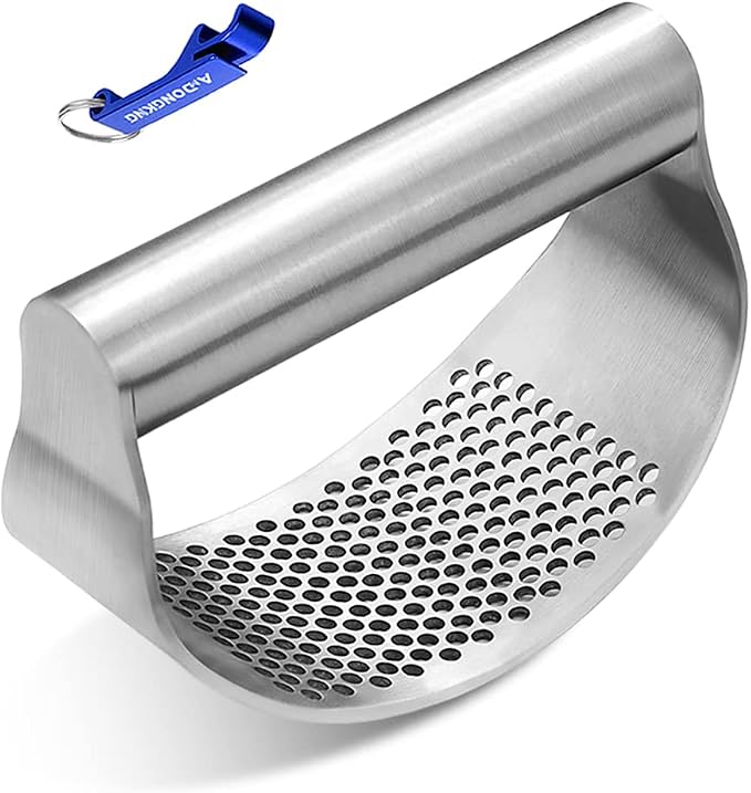 Stainless Steel Garlic Press Rocker, with Bottle Opener | Garlic Crusher Squeezer, with Bottle Opener, Fast Crusher, Easy Clean, Kitchen Tool
