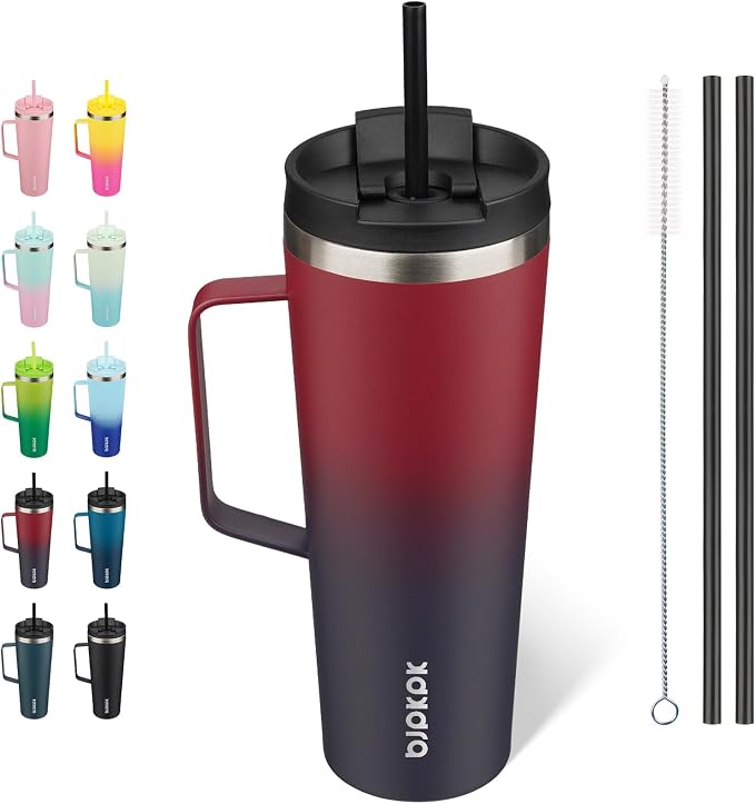 BJPKPK 26oz Insulated Tumbler with Handle, Lid & Straw, Stainless Steel | Double Wall Vacuum Insulated Coffee Travel Mug - Keeps Cold & Hot, BPA Free, Cupholder Fit for Office, Gym & Travel