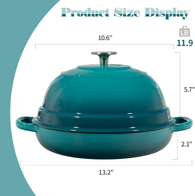 EDGING CASTING Enameled Cast Iron Dutch Oven Pot with Lid, Round Bread Oven for Homemade Sourdough Bread Baking, 6 Quart, Darkcyan
