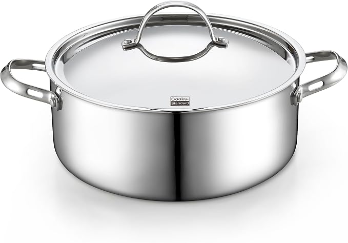 Cooks Standard Multi-Ply Clad 7 Quart Stock Pot, Stainless Steel Dutch Oven | Tri-Ply Dutch Oven for Boiling, Stews, Sauces, Induction Ready, Dishwasher & Oven Safe