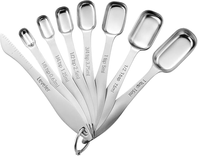 Spring Chef Nesting Stainless Steel Measuring Spoons Set of 13 with Leveler | Rectangular Metal Teaspoon & Tablespoon Measuring Spoons for Dry & Liquid Ingredients, Fits in Spice Jars, Long Handle