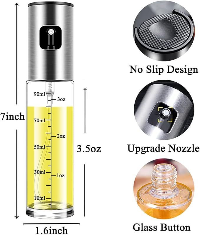 Olive Oil Sprayer for Cooking Oil Spritzer Mister for Air Fryer Canola Vinegar Vegetable Oil Portable Mini Bottle Kitchen Gadgets for BBQ/Pan/Salads/Baking (1 Pack with Scale)