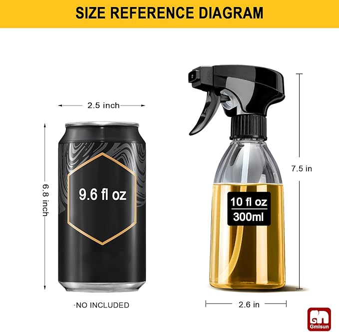 gmisun Oil Sprayer for Cooking, 2 Pack Olive Oil Spray Bottle, 10oz Food-Grade Plastic Oil Spritzer Mister, Refillable Oil Dispenser Bottle for Salad, BBQ, Grilling, Kitchen Baking, Roasting