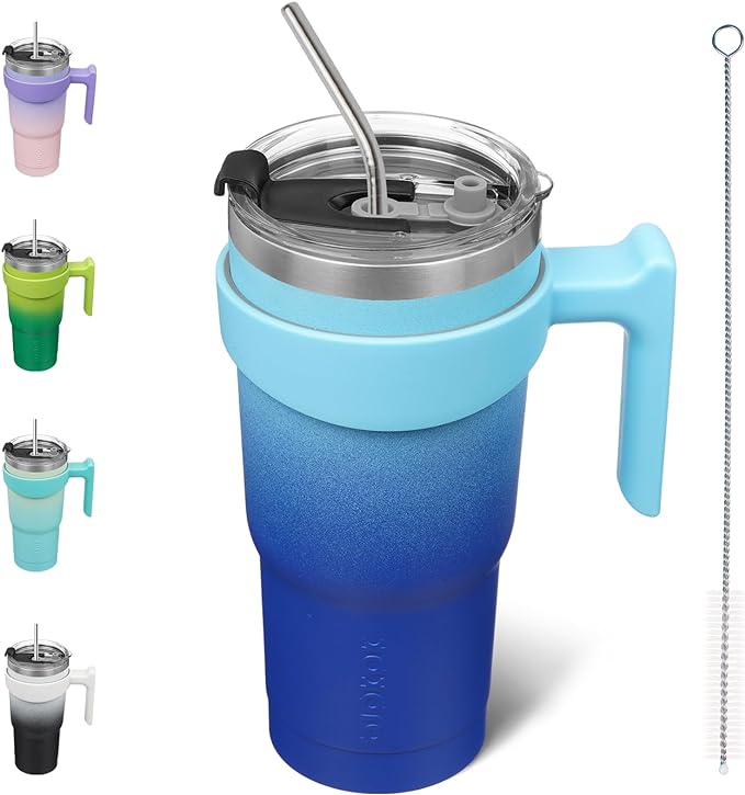 BJPKPK 20 oz Tumbler with Handle & Straw, Insulated Stainless Steel Mug | Double Wall Vacuum, Keeps Hot/Cold, Thermal Cup, BPA Free, Dishwasher Safe, Sweatproof, Cupholder Fit, Coffee & Travel, Sky