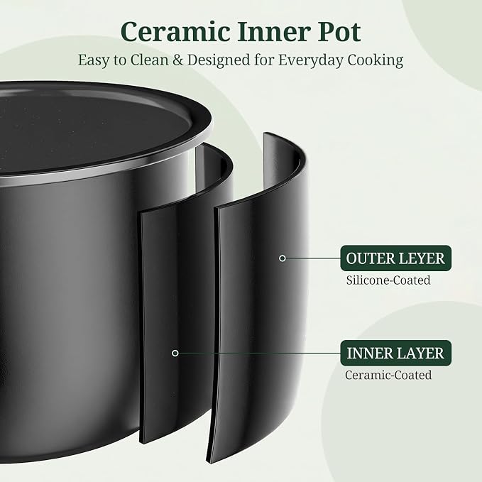 10-in-1 3QT Electric Pressure Cooker for Rice and Stews | Ceramic Nonstick Inner Pot, One Touch Controls, Keep Warm Mode, 700W, Stainless Steel Housing, Accessories Included, Silver