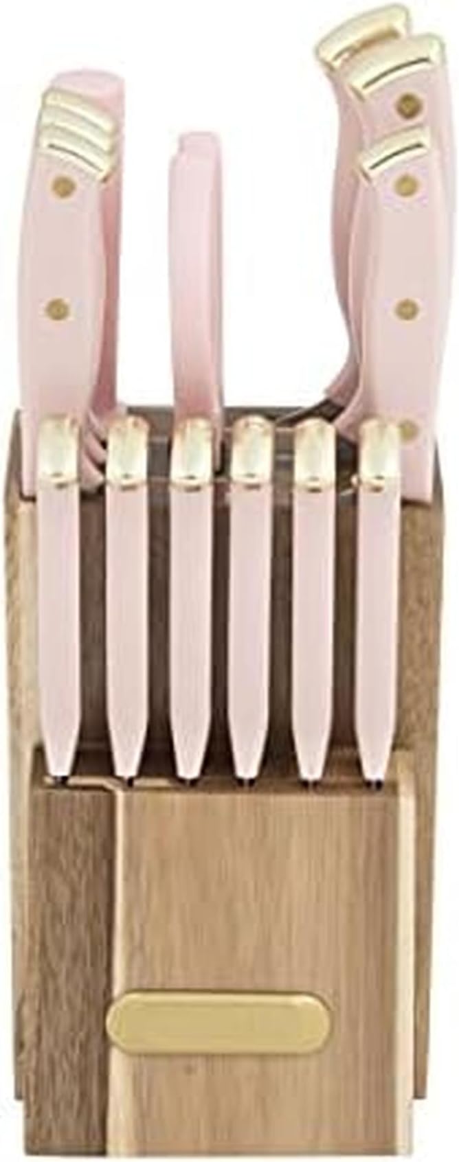 Farberware 15-Piece Knife Block Set with Black Soft-Grip Handles and Graphite Block - Kitchen Knife Set with Chef Knife, Steak Knives, Shears and Sharpening Steel