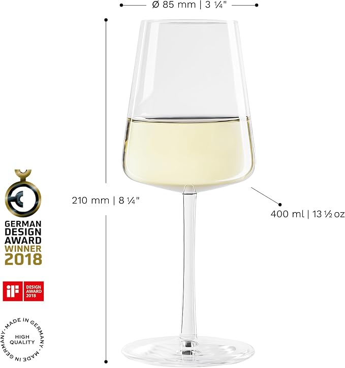 Stölzle Lausitz White Wine Glasses Power Set of 6, 13 1/2 oz – Modern Wine Glasses for Maximum Aroma Enhancement – Elegant Crystal White Wine Goblets – Dishwasher- & Shock-Resistant, Made in Germany