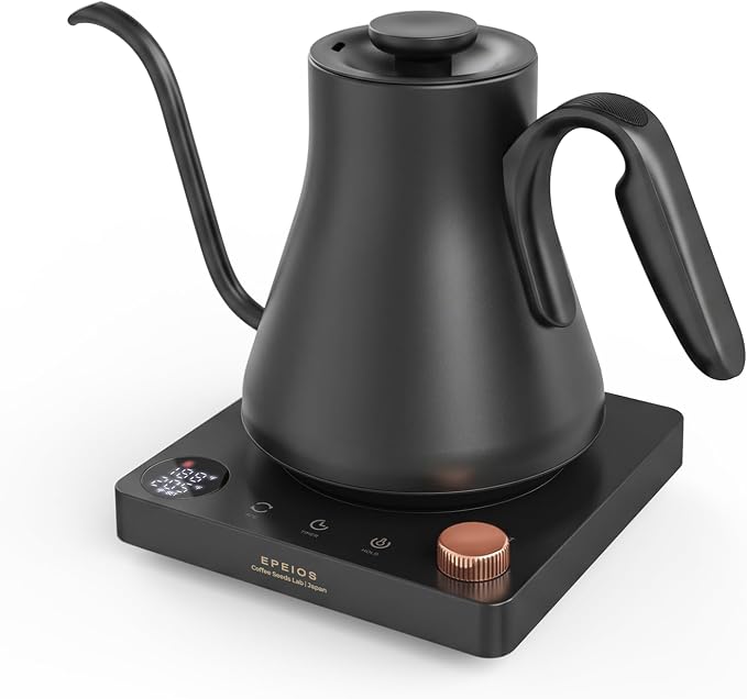 Epeios Gooseneck Electric Kettle 1°F Temperature Control,1200W,0.9L,Black | Rapid Heating, for Pour Over Coffee & Tea,Hot water Boiler,Brew Timer, 304 Stainless Steel Interior, Auto Shut-Off