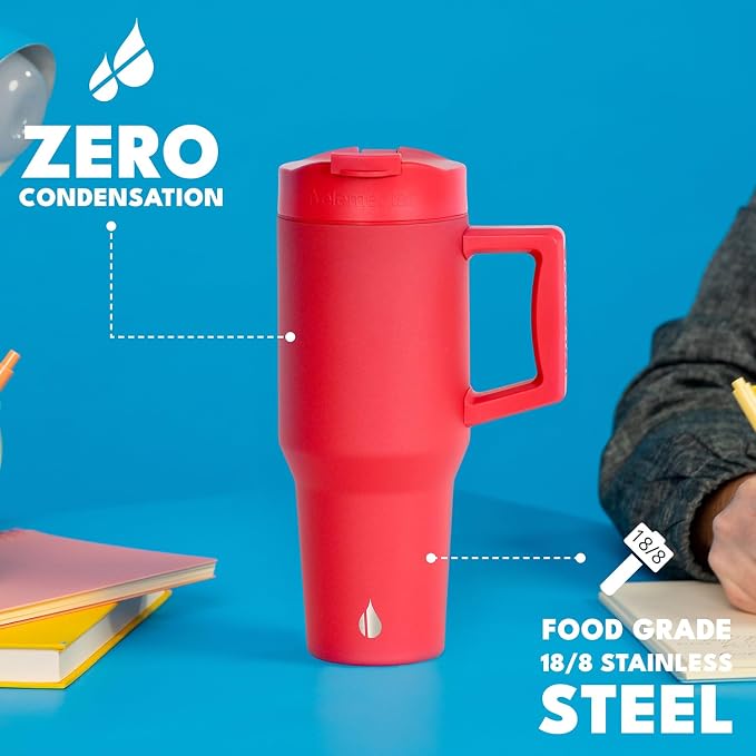 Elemental 100% Leak Proof 32oz Tumbler with Handle & Straw Travel Mug | Stainless Steel Double Wall Insulated Tumbler for Hot and Cold Beverages with Sip & Straw Lid