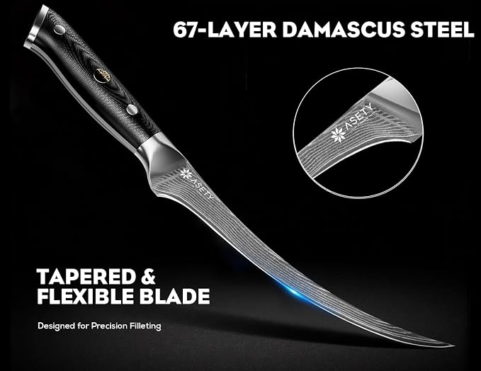 ASETY 7 Inch Damascus Fillet Boning knife for Fish & Meat, G10 Handle | Ultra-Sharp, Professional Japanese Boning Style with VG10 Steel Core, Full Tang Ergonomic Design, Elegant Box for Men