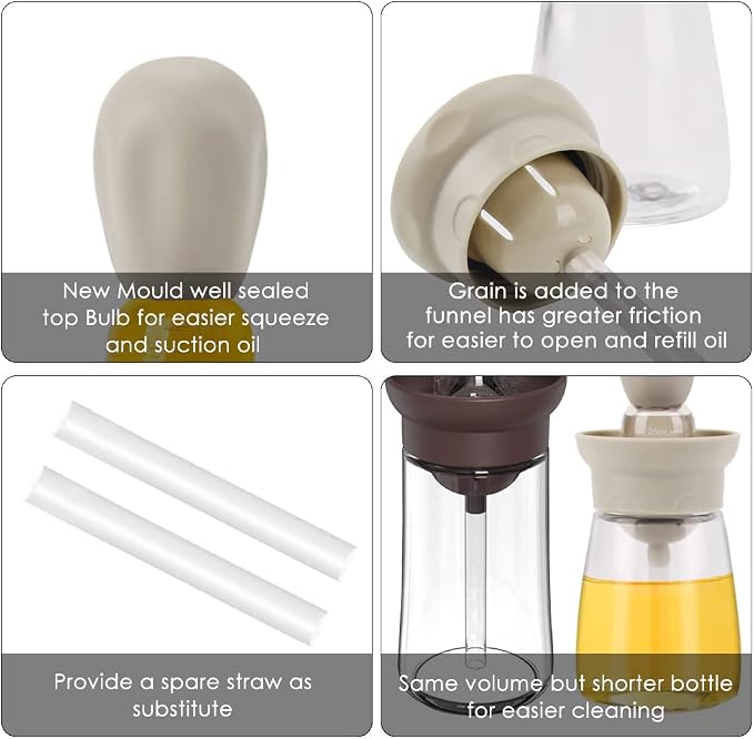 Oil Dispenser with Brush - 2 IN 1 Glass Olive Oil Dispenser Bottle with Silicone Basting Brush for Kitchen BBQ Grilling Baking Cooking, T-OB22, Red