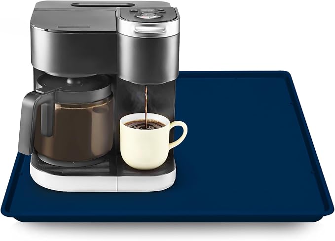 Silicone Coffee Maker Mat with Lip for Countertops, 19.7'' x 15'' Navy Blue | Multi leak-proof coffee tray for countertop, non-slip silicone tray for under coffee machine espresso accessory, wipe-clean
