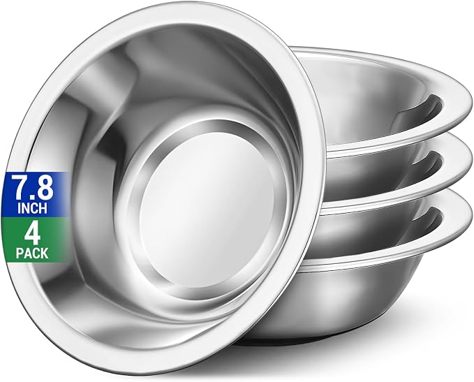 304(18/8) Stainless Steel Mixing Bowls for Kitchen, 4 Pack 7.8" 28.89 fl.oz Metal Mixing Bowls Set Stackable for Baking Serving Cooking Food Prep Storage Dishwasher Safe Heavy Duty