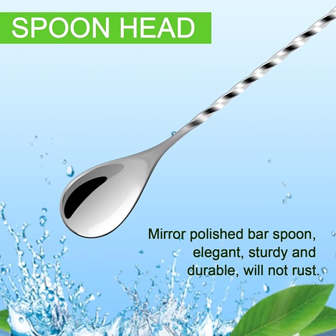 Bar Spoon Cocktail Mixing Stirrers,2Pcs,12” with Trident Fork,Silver | 18/8 Stainless Steel, Double Ended Design, Long Drink Spoons, Trident Fork, for Stirring Coffee & Cocktails