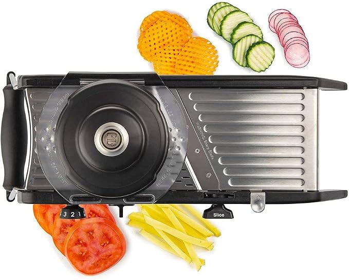 PL8 Professional Mandoline 2.0 - Adjustable Mandoline Slicer with 4 Cutting Thicknesses, Spring-Loaded Hand Guard, Stainless Steel Slicing Ramp, Foldable Non-Skid Feet for Safe, Convenient Food Prep