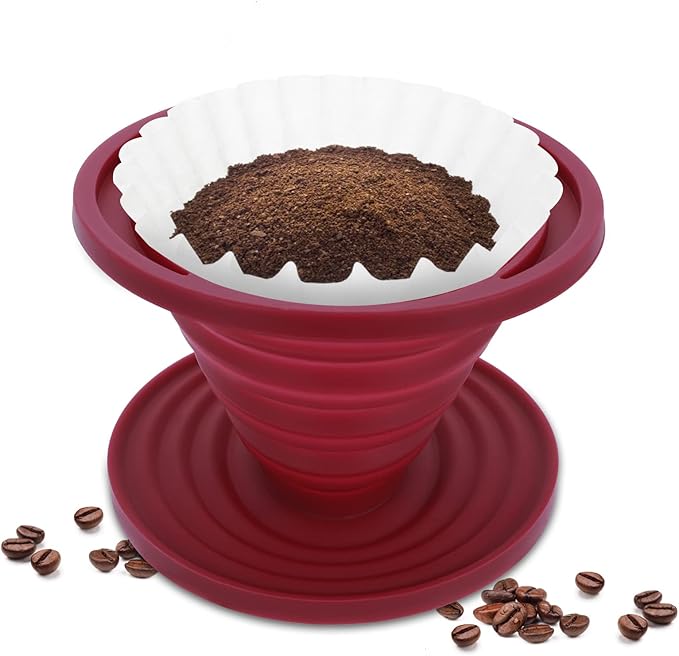 Prasacco Pour Over Coffee Dripper Foldable Travel Pour Over Coffee Maker | Portable Camping Coffee Maker Reusable Silicone Pour Over Coffee Filter for Backpacking Camping Home Office