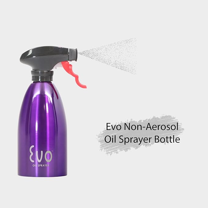 Evo Oil Sprayer 18/8 Stainless Steel, Non-Aerosol for Olive, Cooking Oils, and Vinegars, Purple, 16-Ounce Capacity