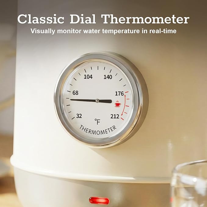 Electric Kettle with Thermometer, 1.7L White, 1200W | electric tea kettle with visible thermometer, stainless steel water-contact interior,cordless base for tea and coffee