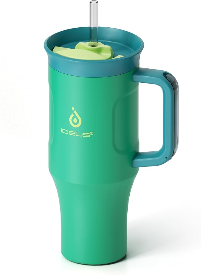Ideus 32 oz Tumbler with Handle and Straw, Olive Green | 100% Leak Proof, Double Wall Vacuum Insulated, Stainless Steel Travel Mug, Cup Holder Friendly