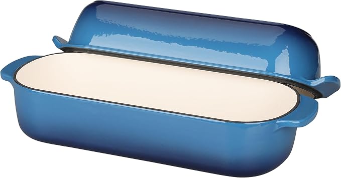 EDGING CASTING Enameled Cast Iron Loaf Pan with Lid, Bread pan, Dutch Oven Bread pan for Homemade Sourdough Bread Baking, 12.5x5.5 inch, 5qt, Lake Blue