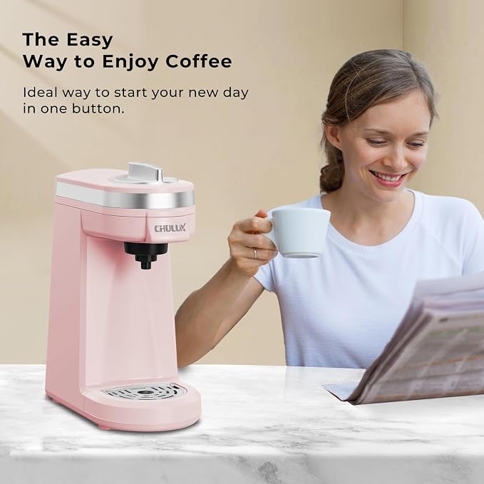 CHULUX Mini Single Serve Coffee Maker for K Cup, Fast Heating, Dusty Rose | Fast-Heating Boiler System, Single Cup Brewing, Portable Compact Design, Four-Hole Multi-Stream Needle, Adjustable Drip Tray