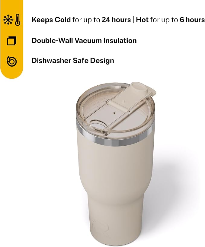 RTIC 40oz Essential Tumbler with Lid, Ceramic Lined, Beach | Insulated, Stainless Steel Metal, Portable Travel Cup for Hot and Cold Drinks, Coffee, Car, Camping and Travel