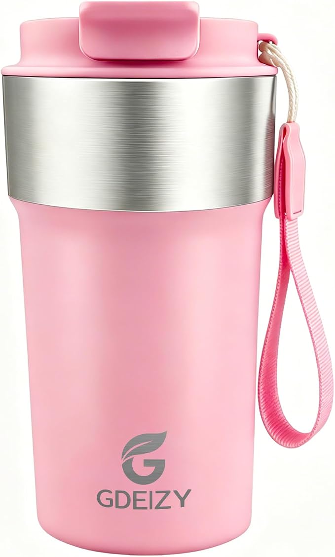 Insulated Travel Coffee Mug, 17oz Stainless Steel Leakproof Flip Straw Cup | Double Wall Vacuum Insulated, BPA-Free Material, Reusable Tumbler for Hot & Cold Drinks, Classic Black, Fits Car Cup Holders