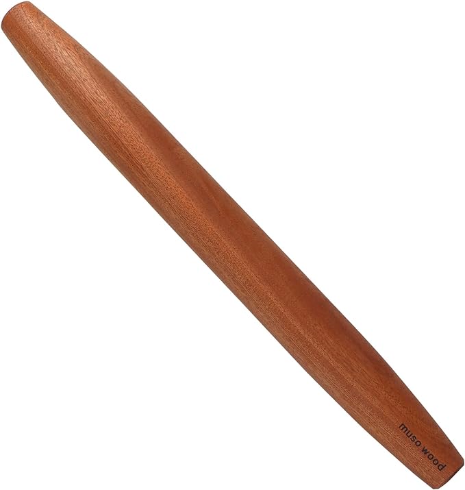 muso wood Sapele French Rolling Pin for Baking | Tapered Design, 17.5 inch, Ideal for Fondant, Pie Crust, Cookies & Pastry Making