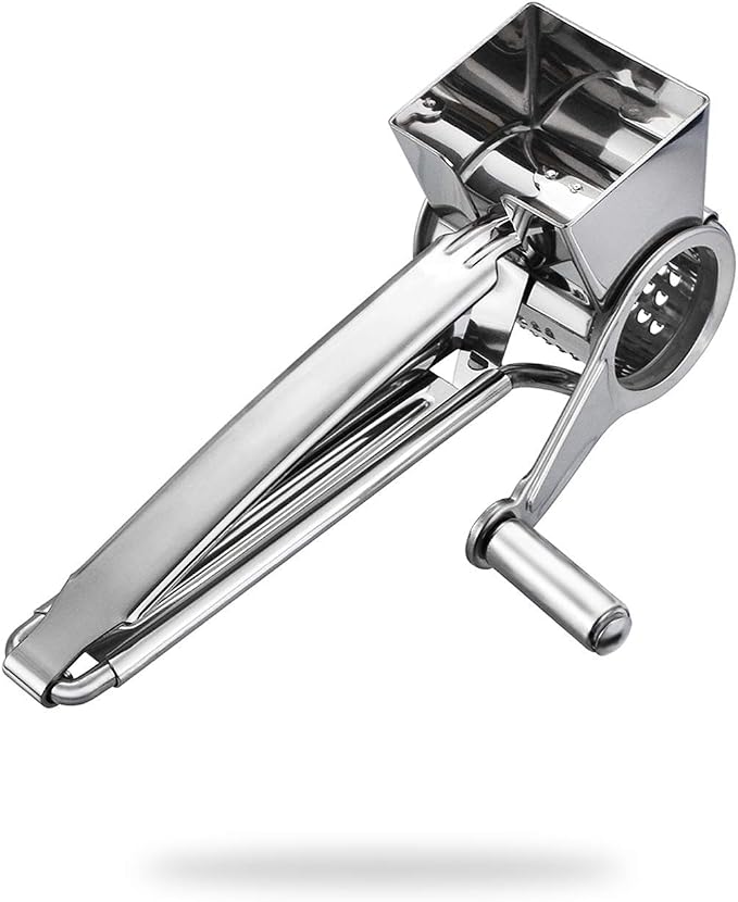 TONMA Multipurpose Rotary Cheese Grater Hand Crank | Cheese Grinder with 1 Stainless Steel Handheld Drum for Parmesan, Pecorino Romano, Mozzarella, Vegetables, Ergonomic Design