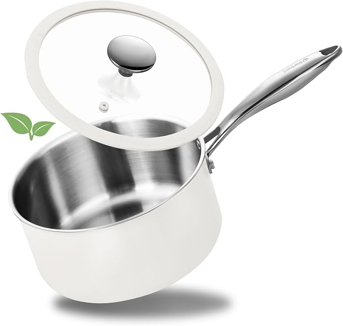 SAKAMOSH 2.5qt Tri-Ply Stainless Steel Saucepan & Lid, Induction Safe | PFAS/PFOA/PTFE-Free, Dishwasher & Oven & Induction Safe, Stay-Cool Handle,Compatible with All Cooktops