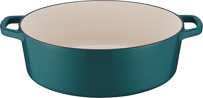 Cuisinart Chef's Classic Enameled Cast Iron Dutch Oven with Lid, Porcelain Enameled Interior, Oven Safe, Induction Compatible, 7-Quart, Oval, Teal