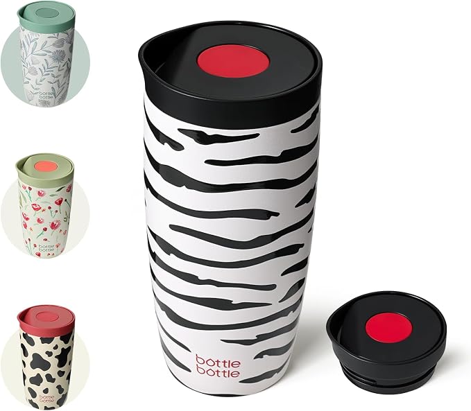BOTTLE BOTTLE Insulated Coffee Tumbler with Push Button Lid 16oz(Zebra) | Leakproof,Stainless Steel Travel Mug,Keeps Drinks Hot & Cold for 6 Hours,for Office & On the Go